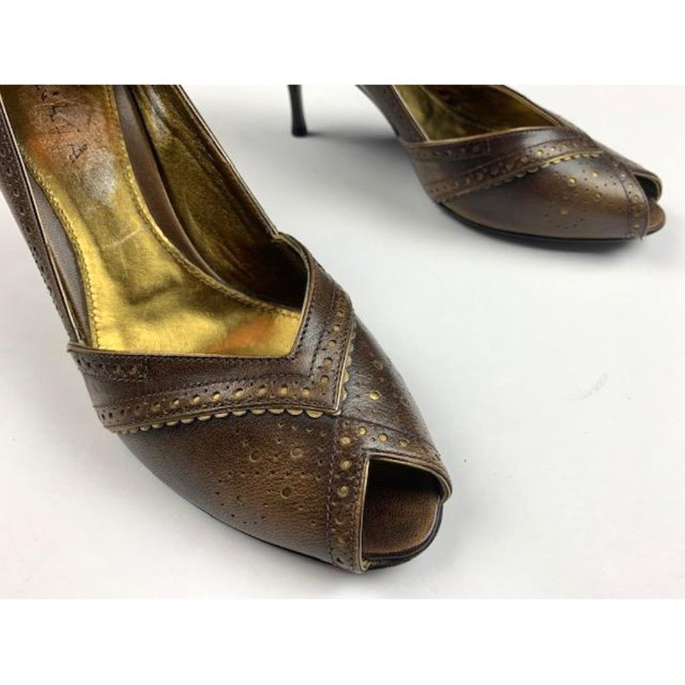 Vintage Prada Leather Peep Toe Heels 38.5 - Picture 9 of 11